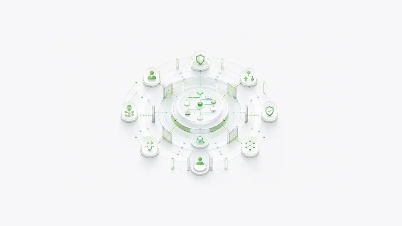 AI governance platform layers around an agentic workflow core