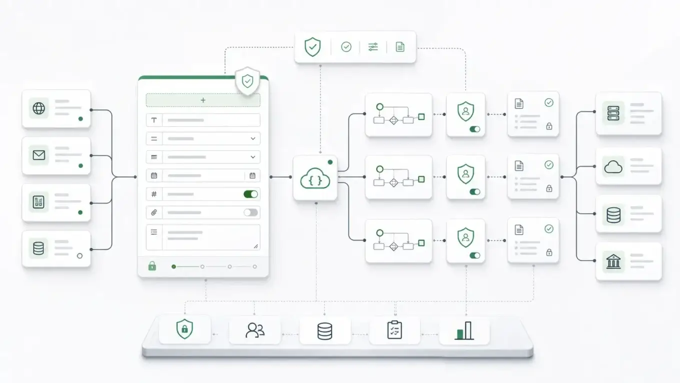 business process automation software: Governed business process automation intake layer connecting forms, APIs, workflow routing, permissions, audit evidence, and enterprise systems.