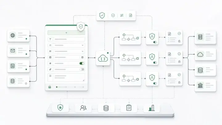 business process automation software: Governed business process automation intake layer connecting forms, APIs, workflow routing, permissions, audit evidence, and enterprise systems.