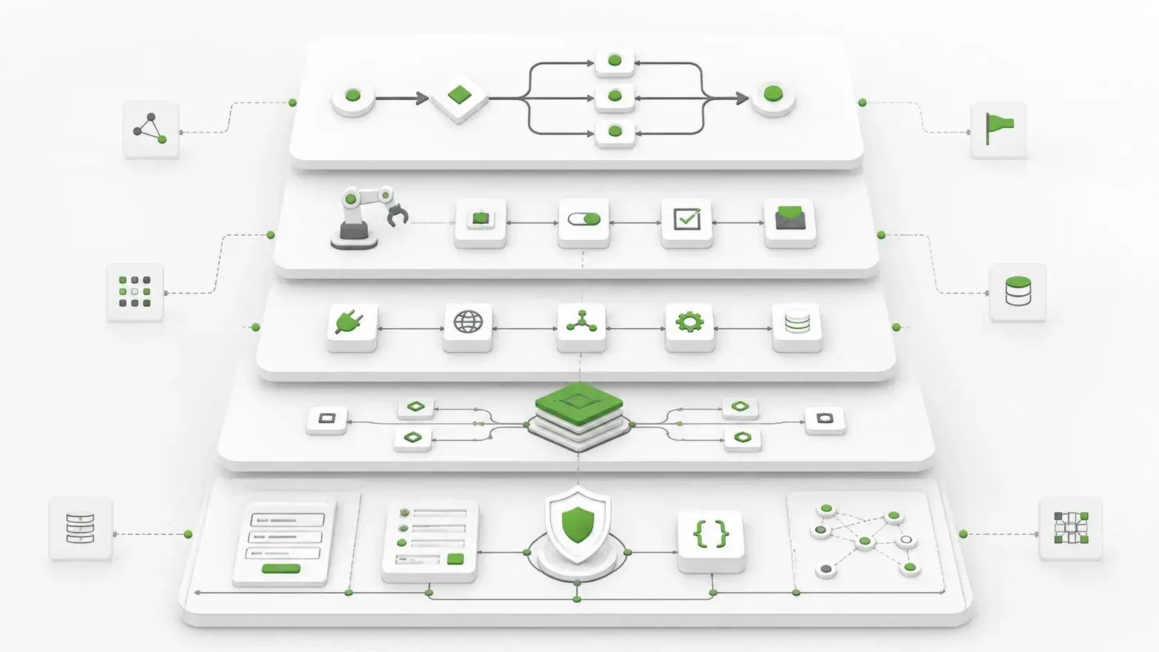 business process automation software: Business process automation categories showing workflow automation, RPA, integration, BPM, and Form.io's intake and API layer.