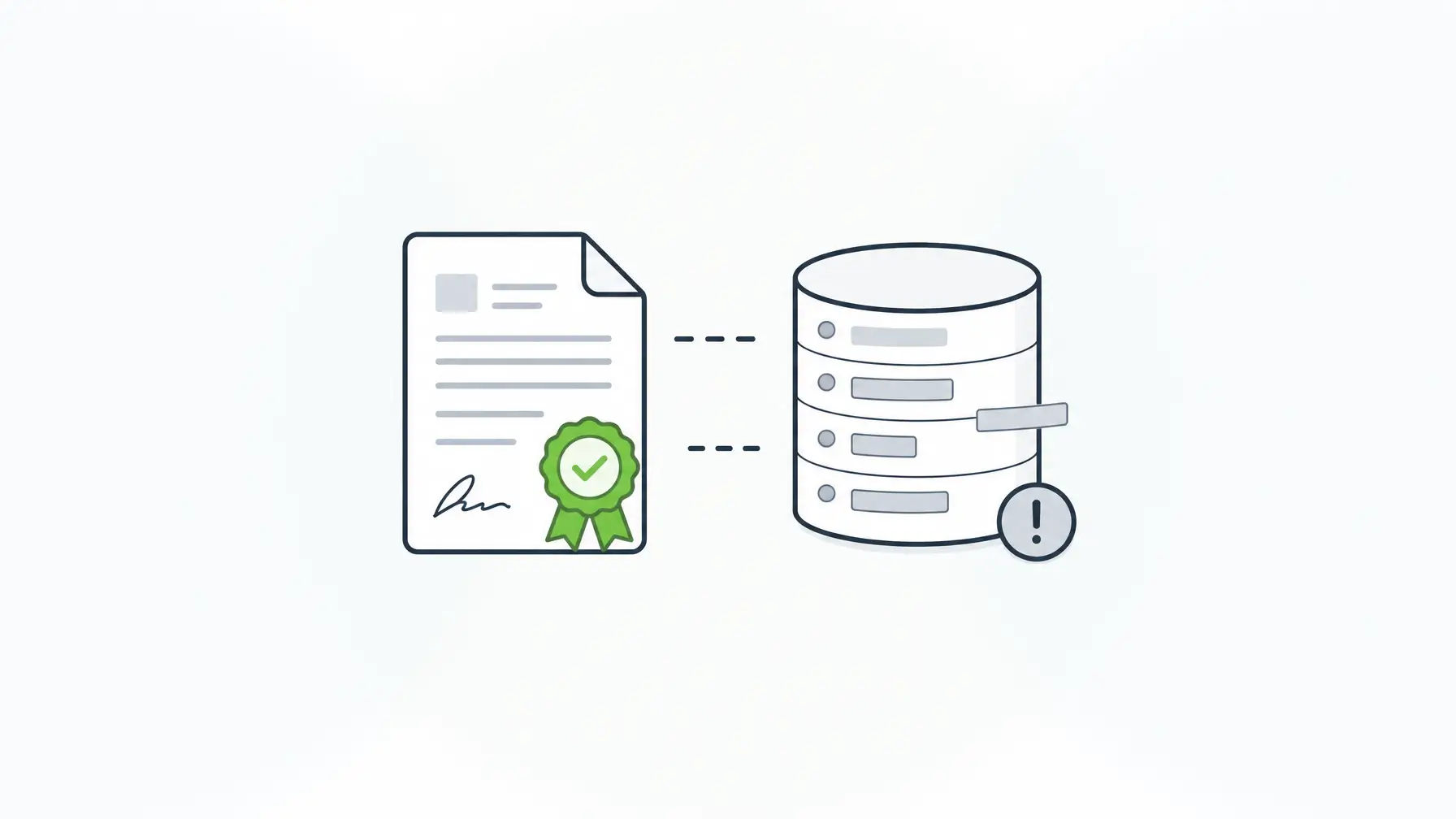 Data integrity gap between a sealed PDF copy and a database record that has drifted from it