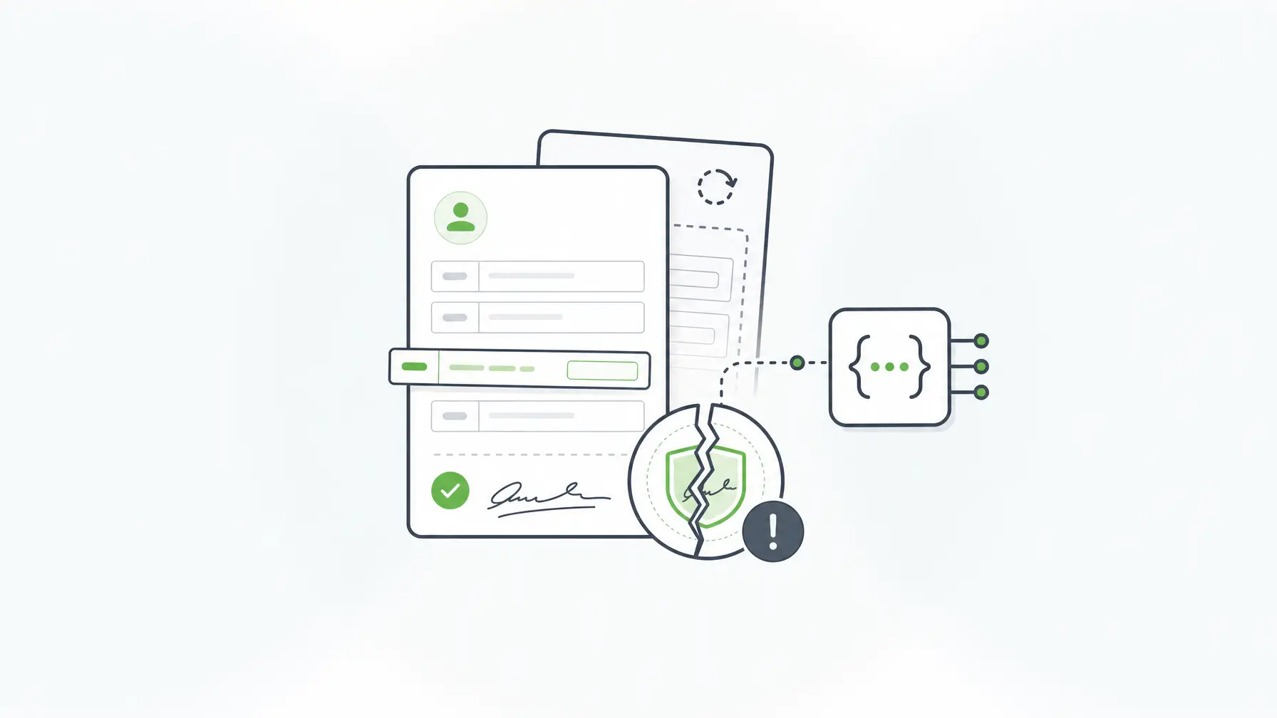 Electronic signature API verification showing a changed field invalidating the signature on a submission record