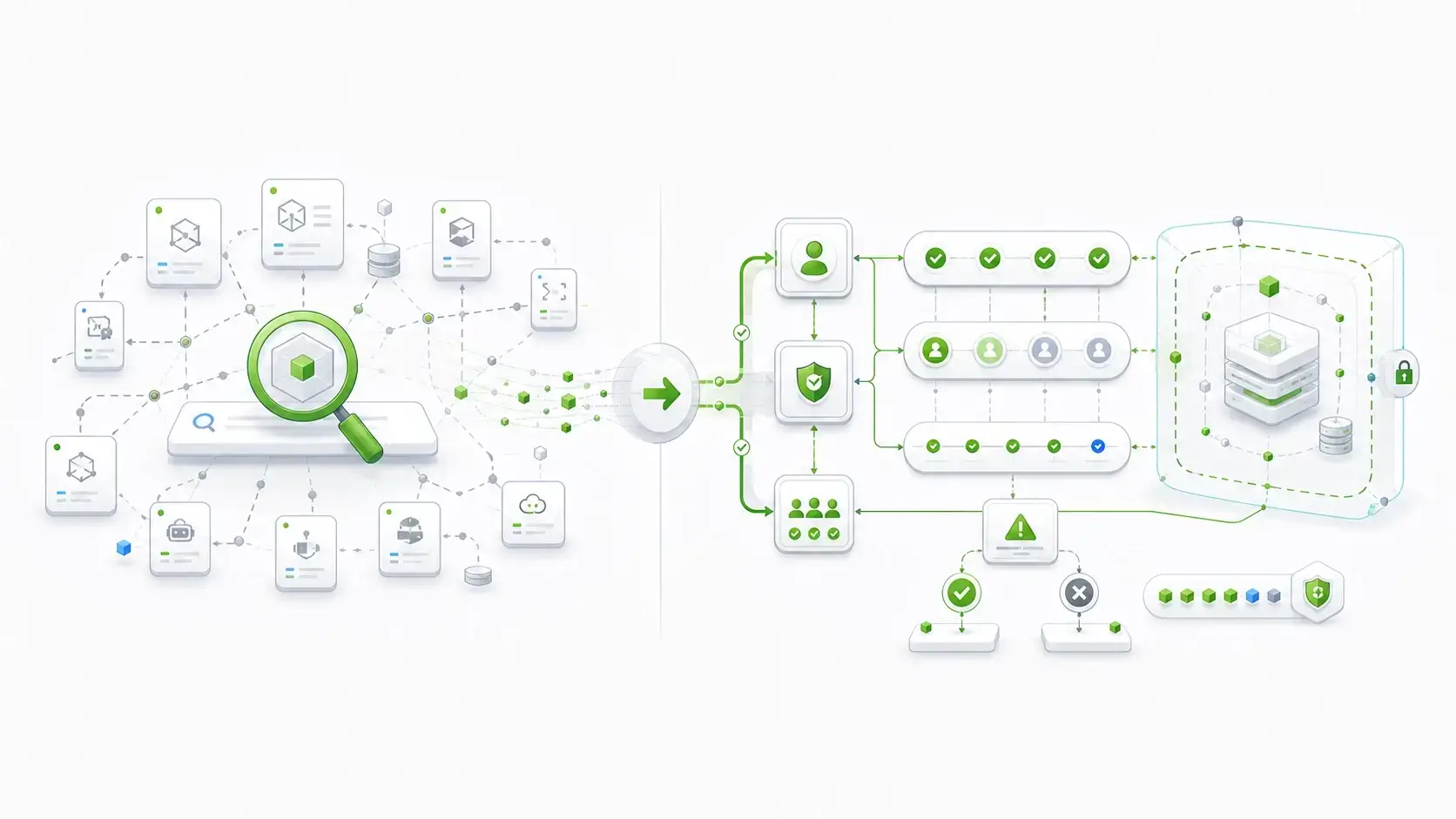 mcp server list: MCP registry discovery separated from enterprise approval, permissions, audit logging, and data-boundary review.