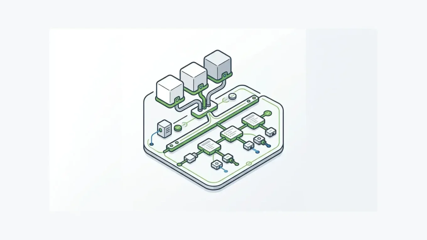 Open source AI agent framework infrastructure represented by modular agent nodes, workflow rails, and deployment layers