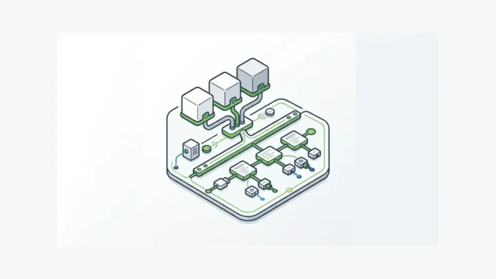 Open source AI agent framework infrastructure represented by modular agent nodes, workflow rails, and deployment layers
