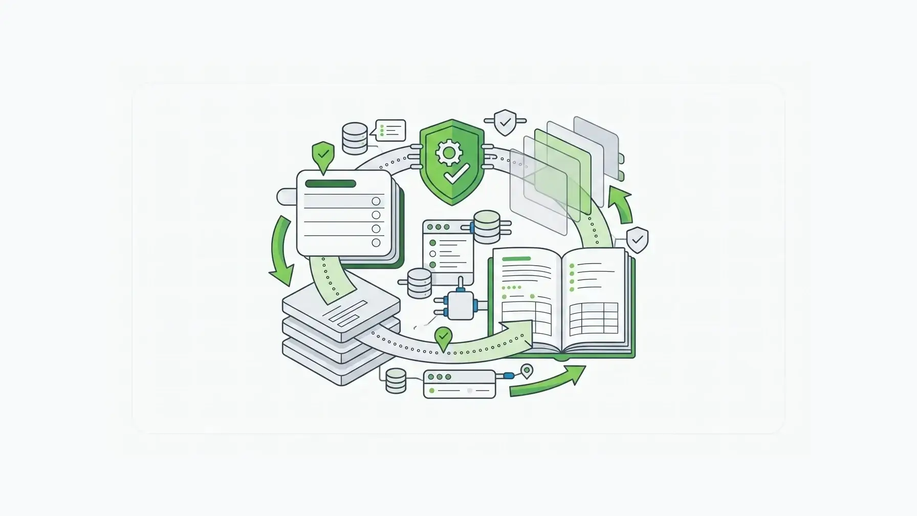 An audit-ready AI workflow preserving schema versions, submission history, action boundaries, and evidence after changes occur.